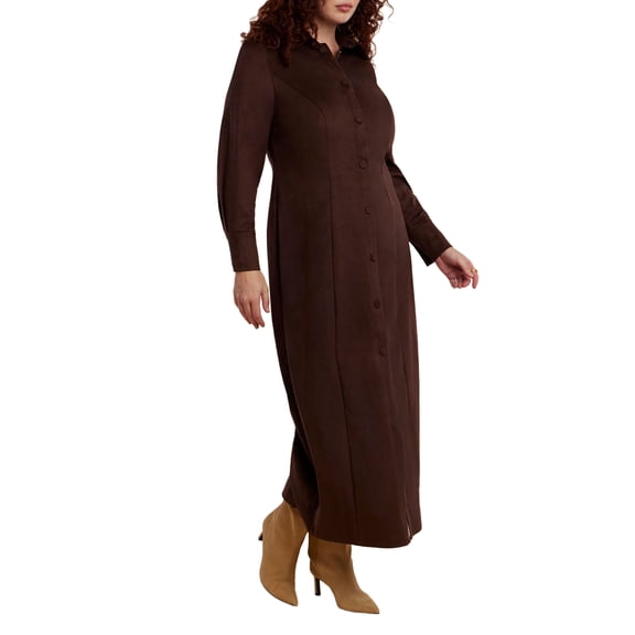 ELOQUII Women's Plus Size Suede Shirt Dress