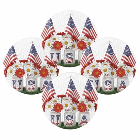 4th of July Round Placemats Set of 4 Patriotic USA Vase Place Mats Independence Day Woven Placemat Daisy American Flag Circle Braided Table Mat for Kitchen Dining Table Party Home Decor 15 Inch 4th of July Round Placemats Set of 4 Patriotic USA Vase Place Mats Independence Day Woven Placemat Daisy American Flag Circle Braided Table Mat for Kitchen Dining Table Party Home Decor 15 Inch