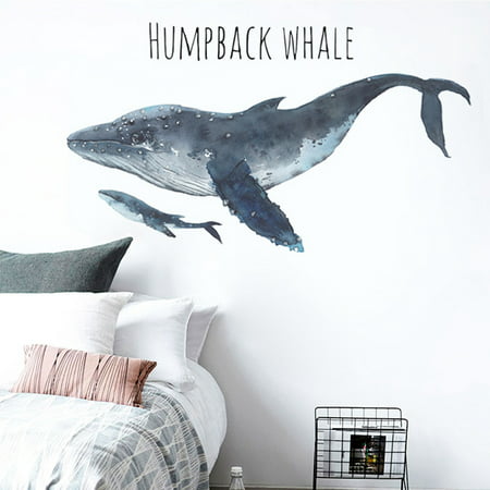 Large Blue Whale Wall Sticker Self Adhesive Cartoon Decal For Kids Room Kindergarten Decor Canada - Whale Gifts And Home Decor Uk