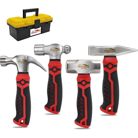 HOUSERAN 4-Pcs Small Hammer Set, 8oz Ball Peen, Claw, Sledge & Cross Peen, Mini Mechanic Mallet