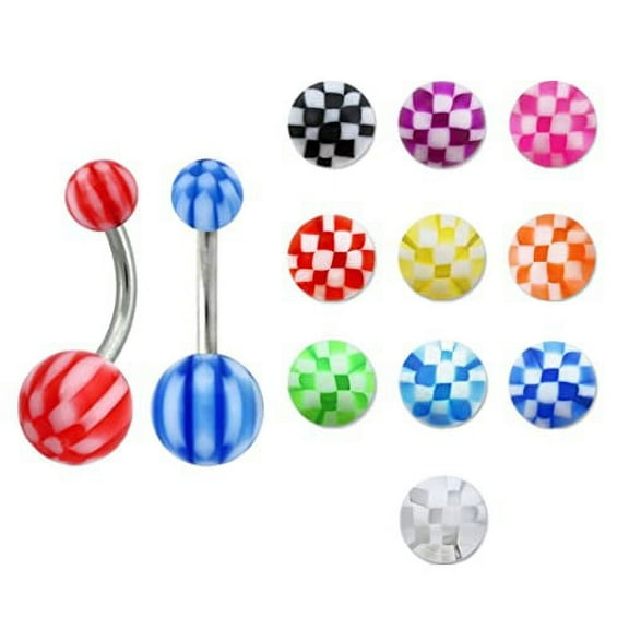 Body Accentz Surgical Steel Belly Button Ring 5mm/8mm Checkered Acrylic Balls Assortment lot of 10