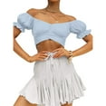 thumbnail image 6 of Outfmvch crop tops for women Ruffle Short Sleeve Tie Up Back Crop Off Shoulder womens tops crop tops Light blue, 6 of 8