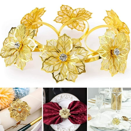 

OROMYO 6Pcs Napkin Ring Set Flower Napkin Ring Buckle Durable Hollow Out Flower Napkin Ring Metal Napkin Rings Holder Floral Rhinestone Napkin Ring Holder for Wedding Party Table Decor