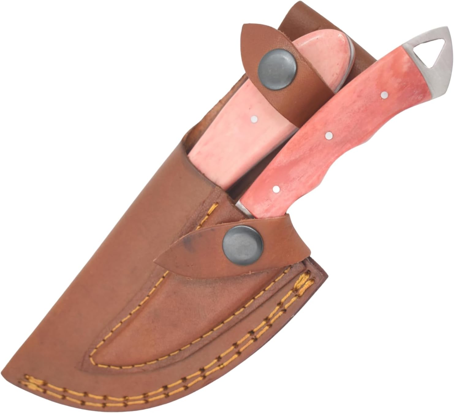 Old Ram Handmade 2-Piece Camping Hunting Skinner Knife Set, Pink Bone Handle, Stainless Steel Blades with Sheath