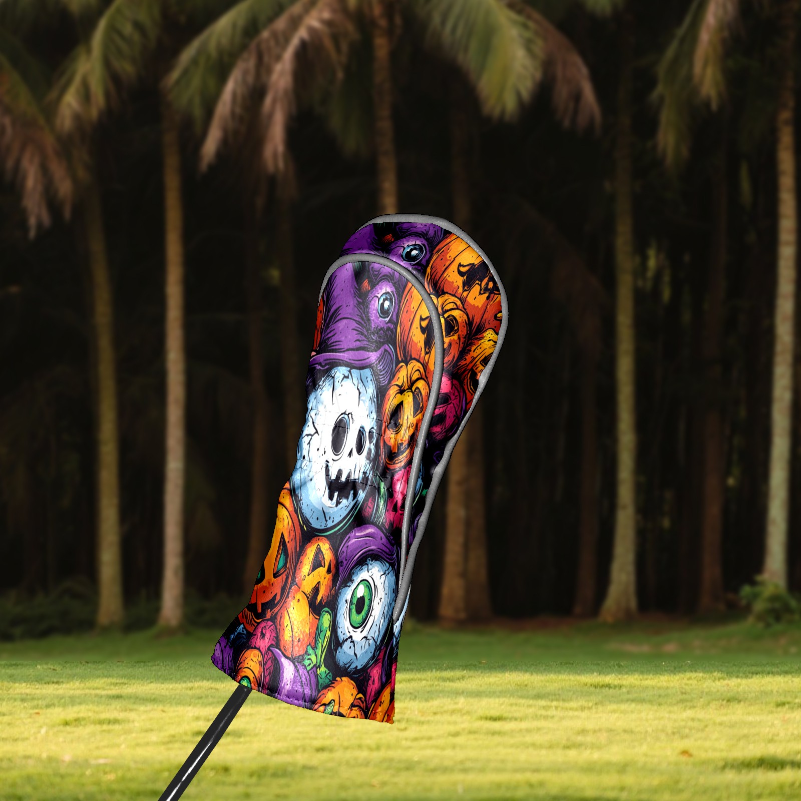 Golf Club Covers PU Leather Waterproof Head Covers for Fairway Woods Hybrids Pumpkin Eyeball