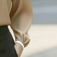 thumbnail image 4 of MORTTIC Women's Classic Tie-Neck Blouse with Lapel Long Sleeve Contrast Formal Shirt for Office Wear Khaki，L, 4 of 5