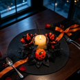 thumbnail image 6 of Clearance Halloween Candle Rings Wreaths Center Gothic Black Artificial Rose Candle Holder Ring with Berry Accents, Dark Autumn Wreath for Fireplace Mantel Entryway Wall Window Home Tabletop Ornament, 6 of 8