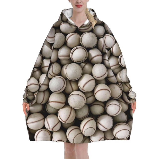 Baseball Print Oversized Blanket Hoodie, Wearable Blanket Adult For Women Men And Teenager, Super Soft Warm Flannel Fluffy Hooded Blankets Sweatshirt With Big Pocket