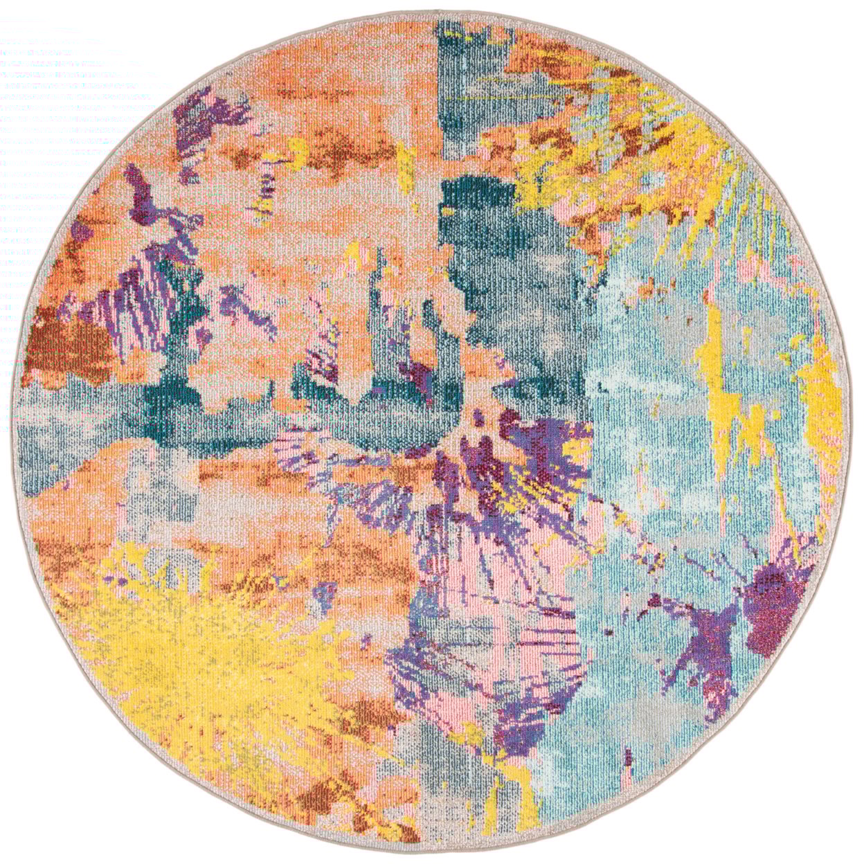 thumbnail image 4 of SAFAVIEH Madison Anabelle Abstract Watercolor Area Rug, Blue/Orange, 6'7" x 6'7" Round, 4 of 10