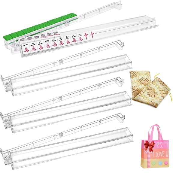 Clear American Mahjong Tile Racks with Pushers, 4 Pcs, for 1.2 Inch Tiles