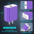 thumbnail image 5 of 2 Pack QC 3.0 18W Charger Block Fast Charging with 6FT Type C Charging Cable, Fast Phone Charger Stand Compatible with iPhone 17 16 15 14, Samsung, Phone Chargers for Android Phone, Purple, 5 of 7