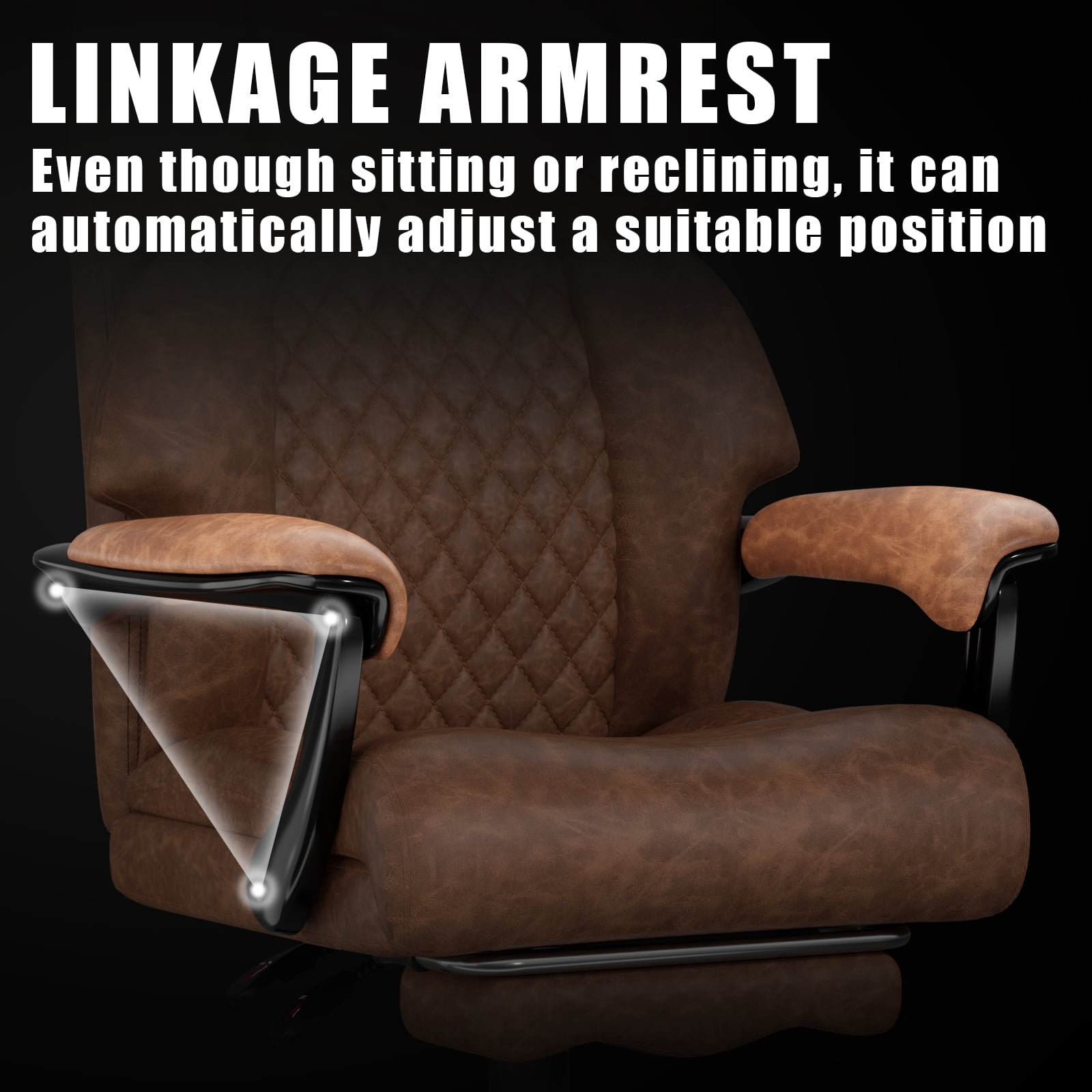Big and Tall 700LBS Heavy Duty Executive Office Chair with Metal Base, Linkage Armrest, Footrest, Extra Thick Wide Cushion, Silent Rubber Wheels, Light Brown