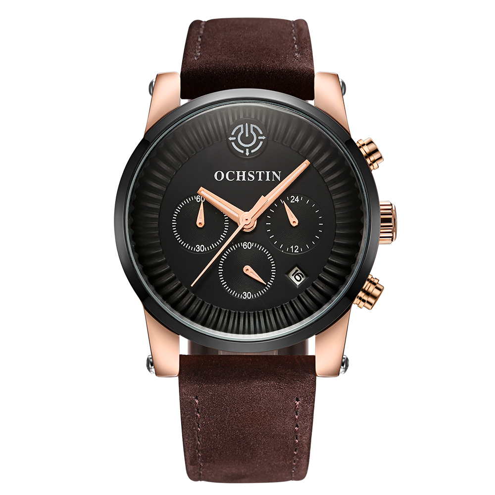 OCHSTIN 2017 Luxury Brand Genuine Leather Luminous Men Watches Quartz Analog 30M Water-Proof Man Casual Wristwatch Best Gift + Box