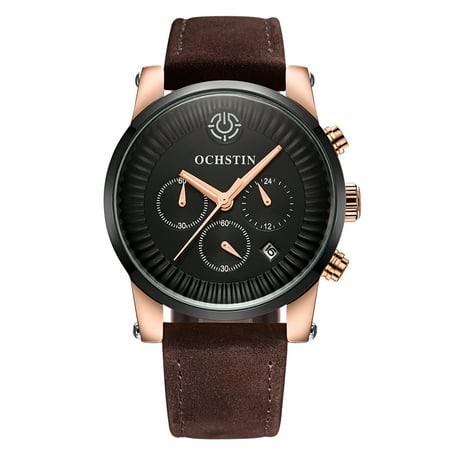 OCHSTIN 2017 Luxury Brand Genuine Leather Luminous Men Watches Quartz Analog 30M Water-Proof Man Casual Wristwatch Best Gift +