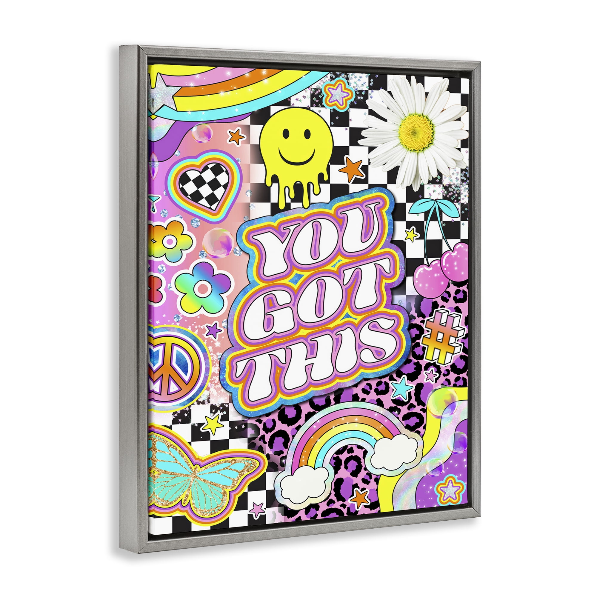 Stupell Industries Groovy You Got This Collage Abstract Painting Gray Floater Framed Canvas Art Print Wall Art, 25 x 31
