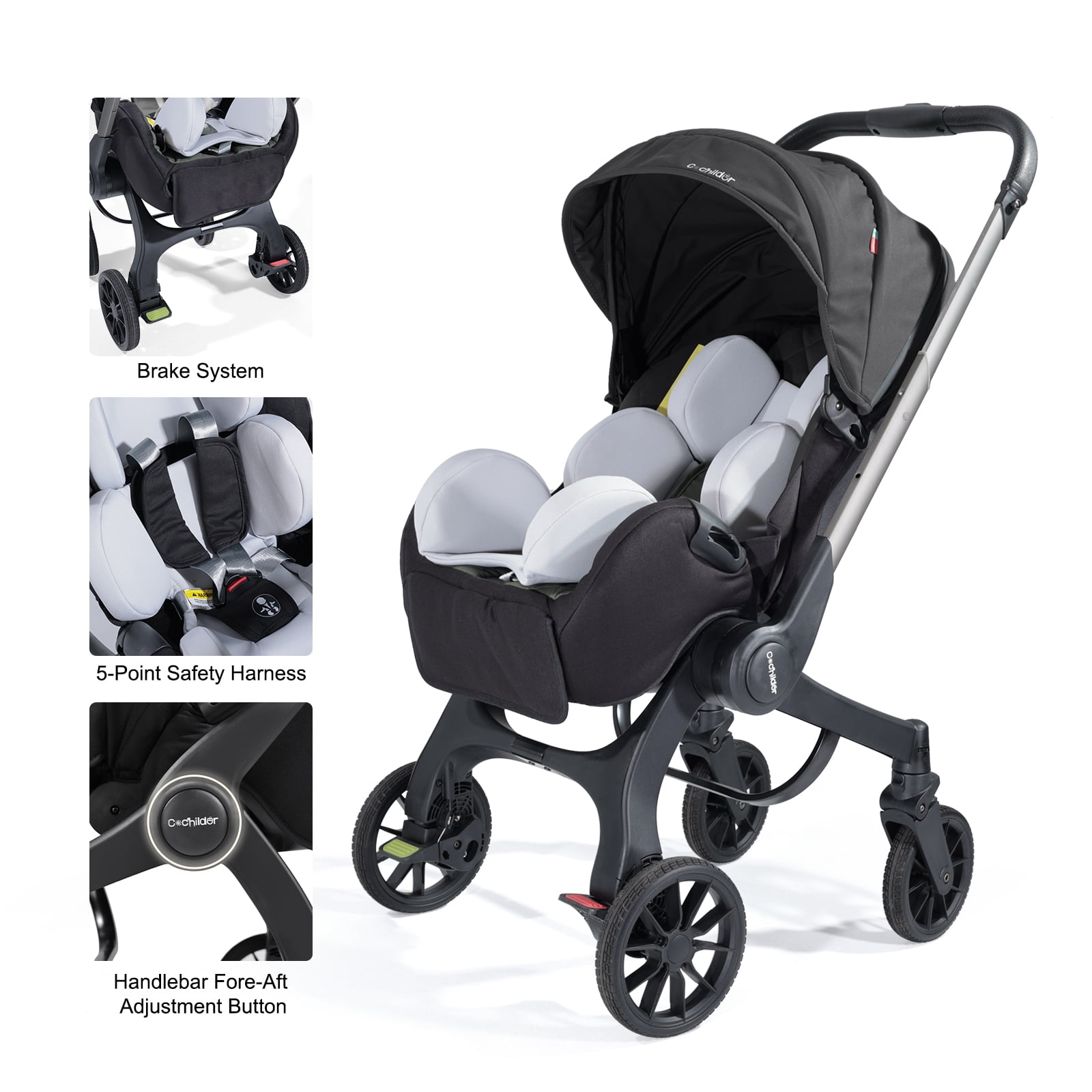 Cochildor Citi 2.0 Pro Baby Stroller, Rear-Facing Stroller with 3 Modes, Adjustable Handle & Extendable Seat Panel, Black