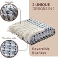 thumbnail image 2 of Simple&Opulence 100% Cotton Throw Blanket for Bed, Couch, Yarn Dyed Cable Knitted Jacquard Woven Blanket with Tassels, Soft Lightweight Cozy Breathable Farmhouse Decoration for All-Season(Blue), 2 of 10