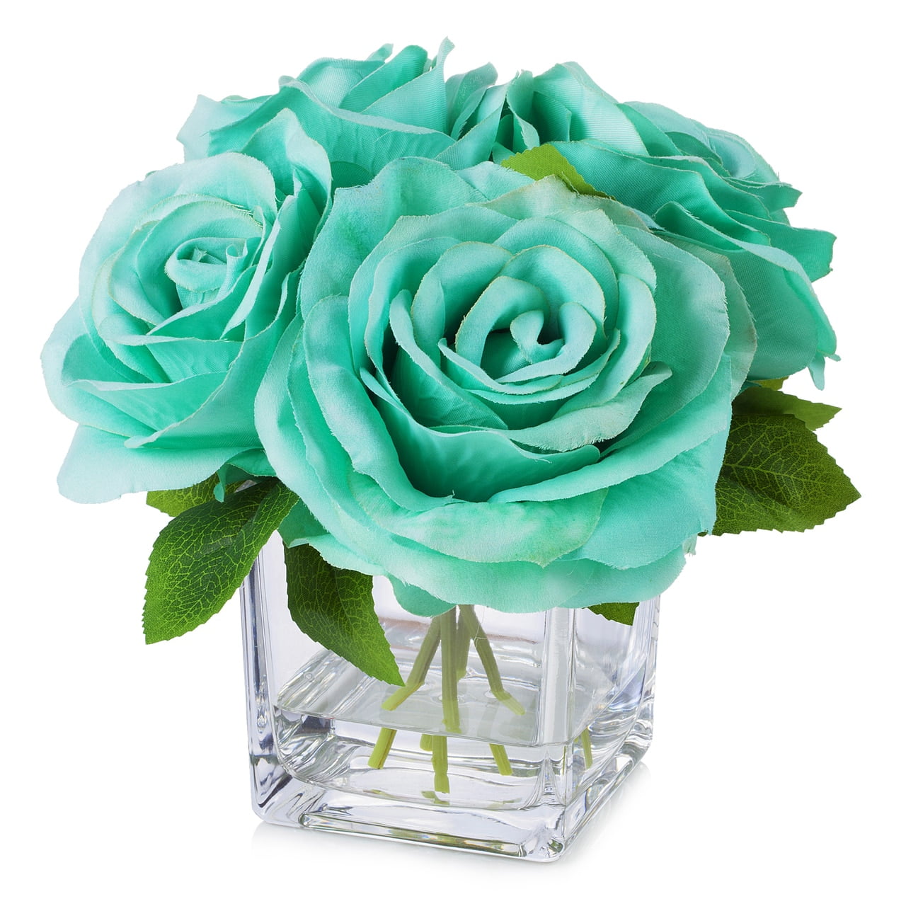 Enova Home 4 Large Heads Artificial Velvet Roses Faux Flowers in Cube