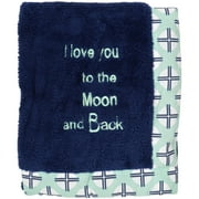 Bacati Noah Tribal Mint/Navy I Love You To The Moon & Back Plush Baby Blanket