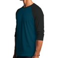 thumbnail image 4 of Men's Long Sleeve Round Neck Contrast Color Raglan Three Quarter Sleeve T-Shirt Top for Spring Fall Sporty Style,Dark Blue,3XL, 4 of 8