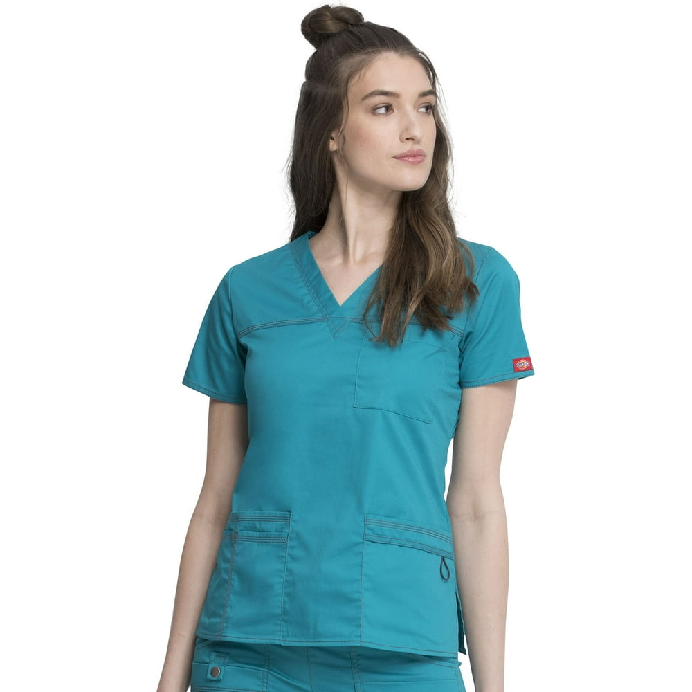 Dickies Dickies Gen Flex Women Scrubs Top, VNeck, 817455, XL, Teal