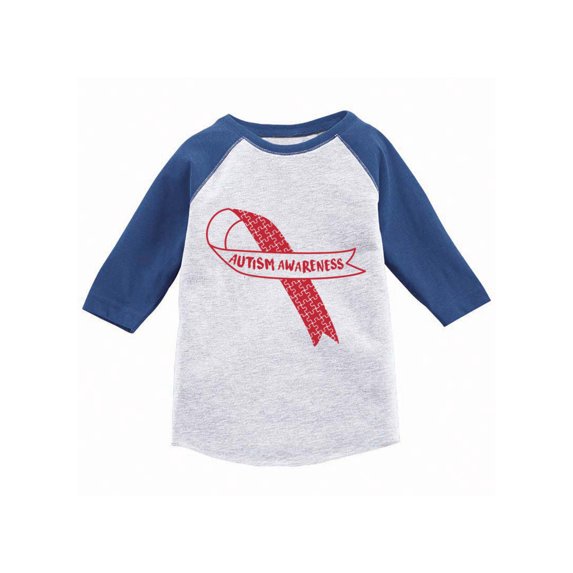 Awkward Styles Autism Awareness Red Ribbon Raglan Shirt Autism Awareness Toddler Jersey Shirt Autism Baseball Shirts for Kids Autism Support Ribbon Shirts for Kids Autism Red Ribbon 3/4 Sleeve Shirt
