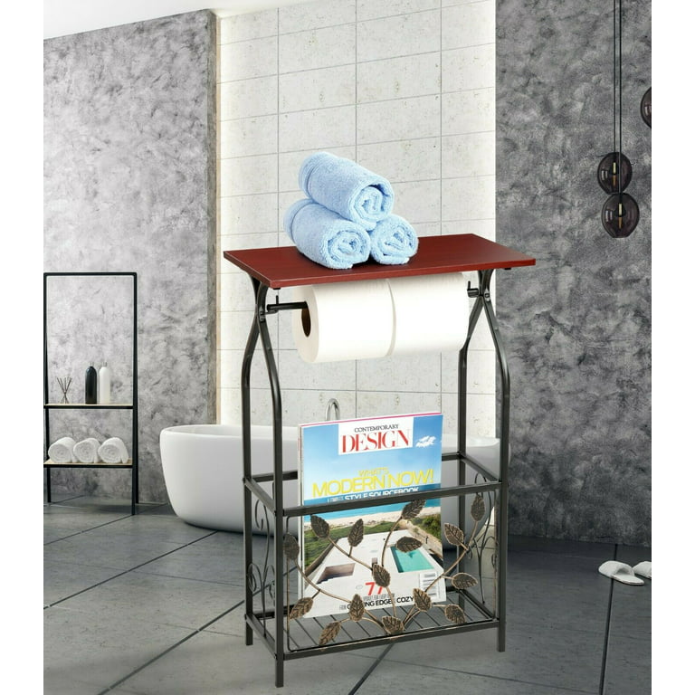 MODERN SLEEK BATHROOM Shelf and Double Toilet Roll Holder Black