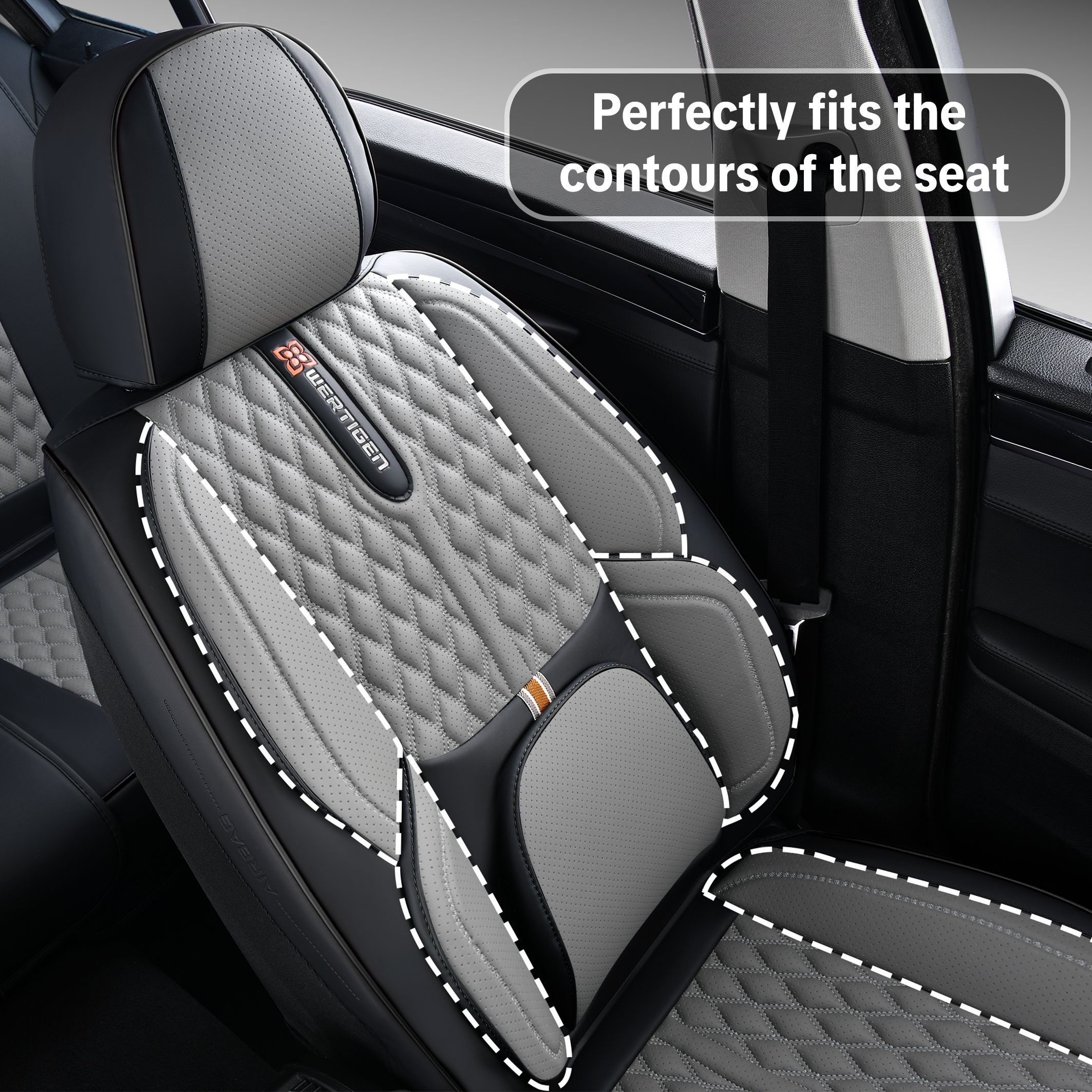 Car Seat Cover for Chevrolet Trailblazer 2021-2026, Gray and Black Car Seat Covers, Premium Leather, 5 Seats Full Set, Anti-Slip, With Lumbar Support, Protect and Upgrade Seats
