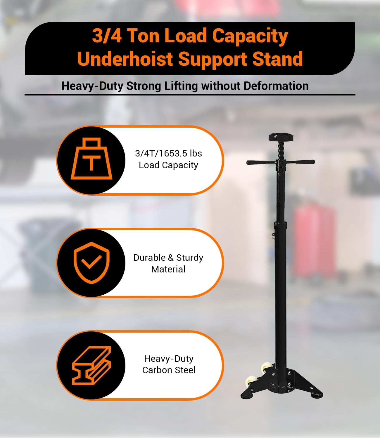 Underhoist Support Stand, 3/4 Ton Jack Stand, 1655Lbs Capacity, Lifting from 38.4 to 75.4Inch, Under Hoist Stand for Vehicle Lifting & Support