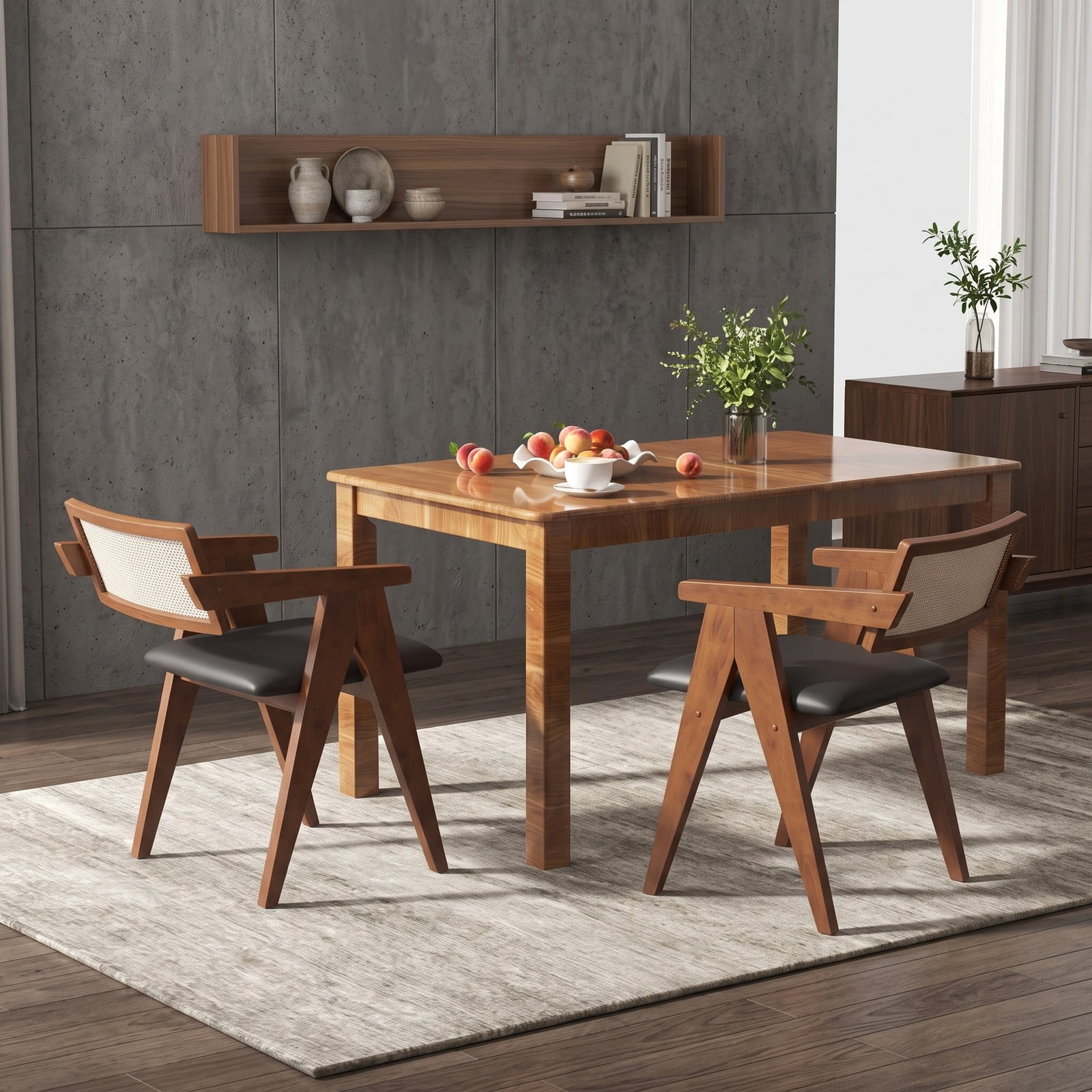 Furnibear Mid Century Modern Accent Chairs Set of 2, Upholstered Leathaire Armchair with Solid Rubber Wood Frame, Sherpa Backrest Living Room Bedroom Side Chair, Walnut