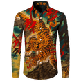 thumbnail image 3 of Camisa con botones y cuello vuelto para hombre con estampado 3D de tigre, estilo chino, vintage, de manga larga, para fiesta hawaiana, ropa de calle, 3 of 4