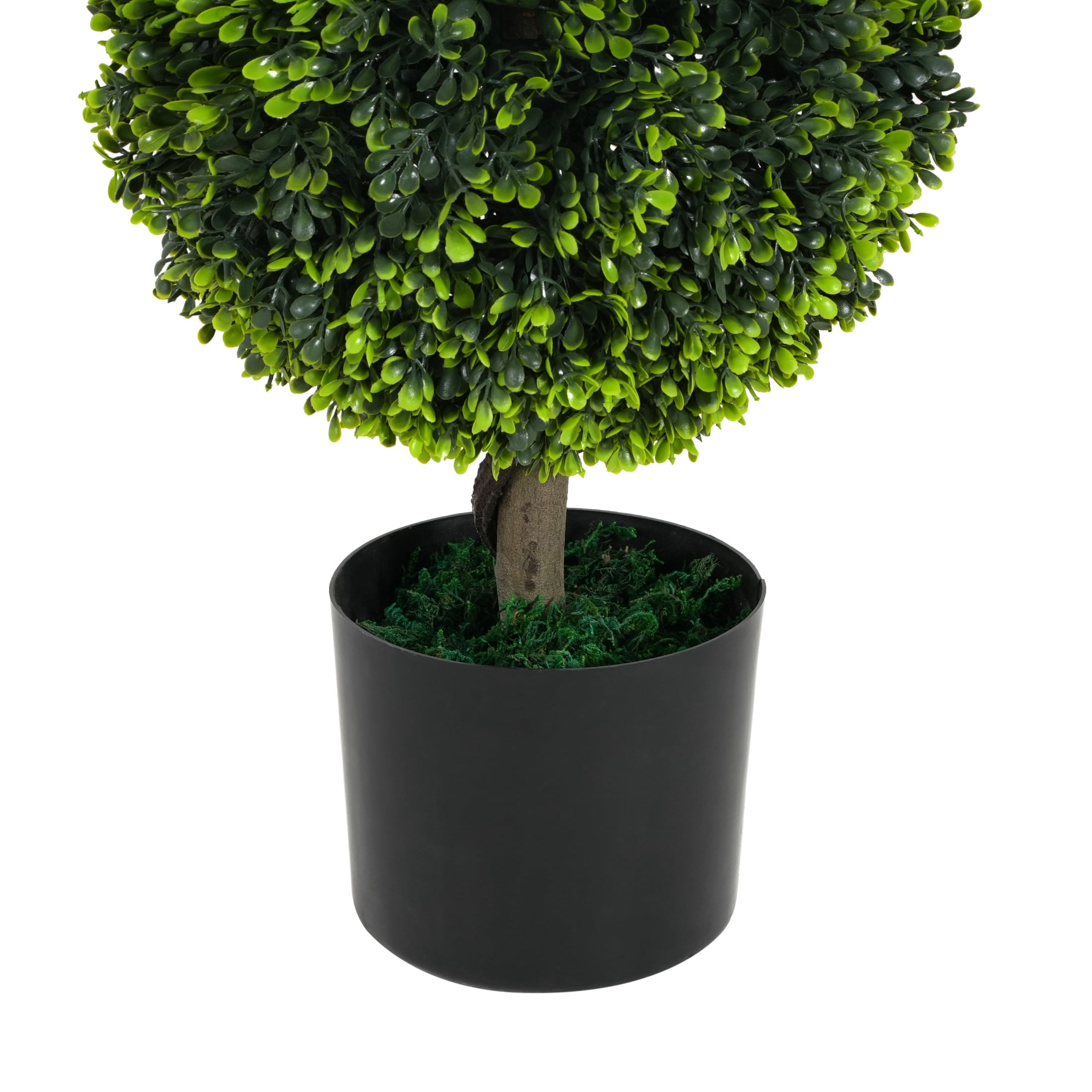 Christopher Knight Home 34" Topiary Boxwood Tree in Black Plastic Pot, Pre-Potted Faux Greenery Tree for Home Decor, Set of 2