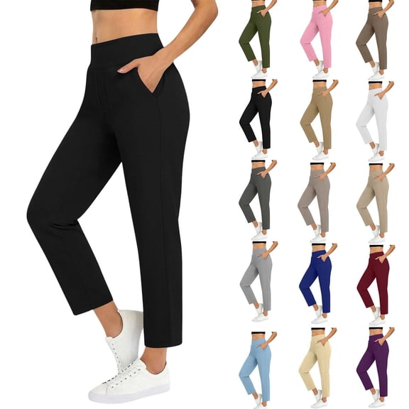 Sevevn Women’s High Waisted Stretch Pants Casual Slim Fit Ankle Length Trousers Soft Comfortable Elastic Work Pants with Pockets