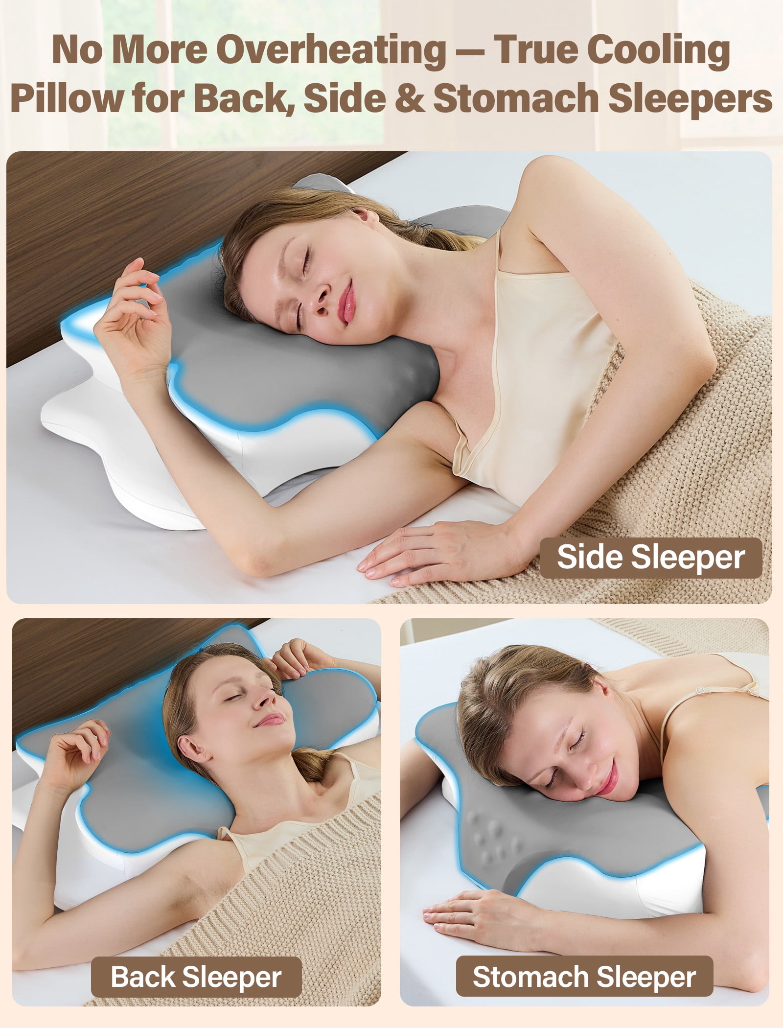 Cervical Neck Pillow for Pain Relief, Contour Memory Foam Pillow for Side & Back Sleepers, Cooling Washable Cover, Dual Height 4.2”/5”, Queen