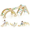 thumbnail image 1 of Patiojoy 5-in-1 Triangular Set of 3 Baby Climbing Toys w/ Triangular Climber Arch Ramp Rocker Indoor Outdoor Playground Wood Climbing Set Multi-Color, 1 of 10