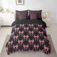 thumbnail image 2 of Feelyou Cartoon Bowknot Kids Bedding Comforter Set 7 Pieces, Black Pink Bow Full Bedding Set, Dreamy Princess Style Reversible Fitted Sheet Flat Sheet, Microfiber Bedroom Decor, 2 of 7