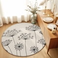 Dandelion 6ft Non Slip Round Area Rug Spring Black Dandelion Floral ...