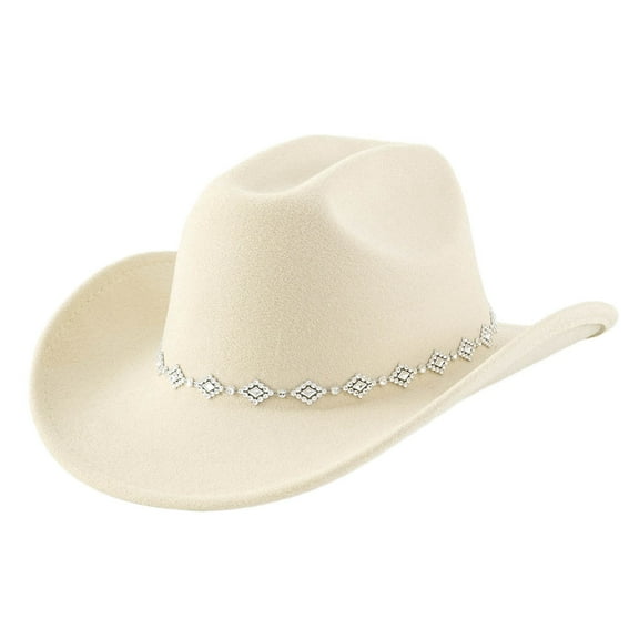 Fgnfyis Western Cowboy Hat Bohemian Style Fedora with Rhinestone Embellishments for Men and Women Fashion Accessory Beige One Size