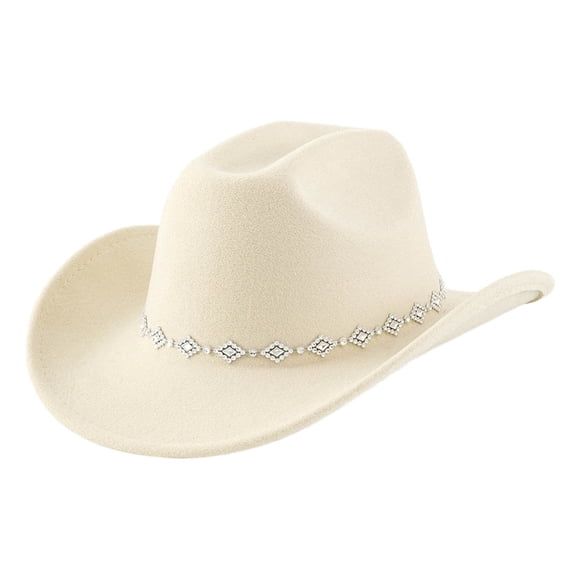 Qicasul Rhinestone Cowboy Hat for Women Men Bohemian Western Cap with Curved Brim, Adjustable Fit for Party, Wedding, Travel & Outdoor Beige