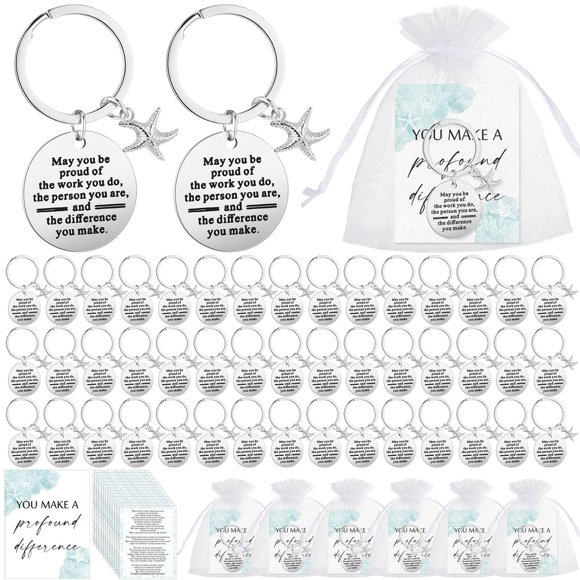Huquary 100 Sets Starfish Story Gifts You Make a Difference Keychains with Cards Appreciation Gifts for Coworkers Employee Office