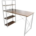 thumbnail image 1 of Practiksa Escritorio Mueble Mesa de Madera y Metal para Computadora con Repisas Color Café Oscuro Practiksa RZ12013, 1 of 2