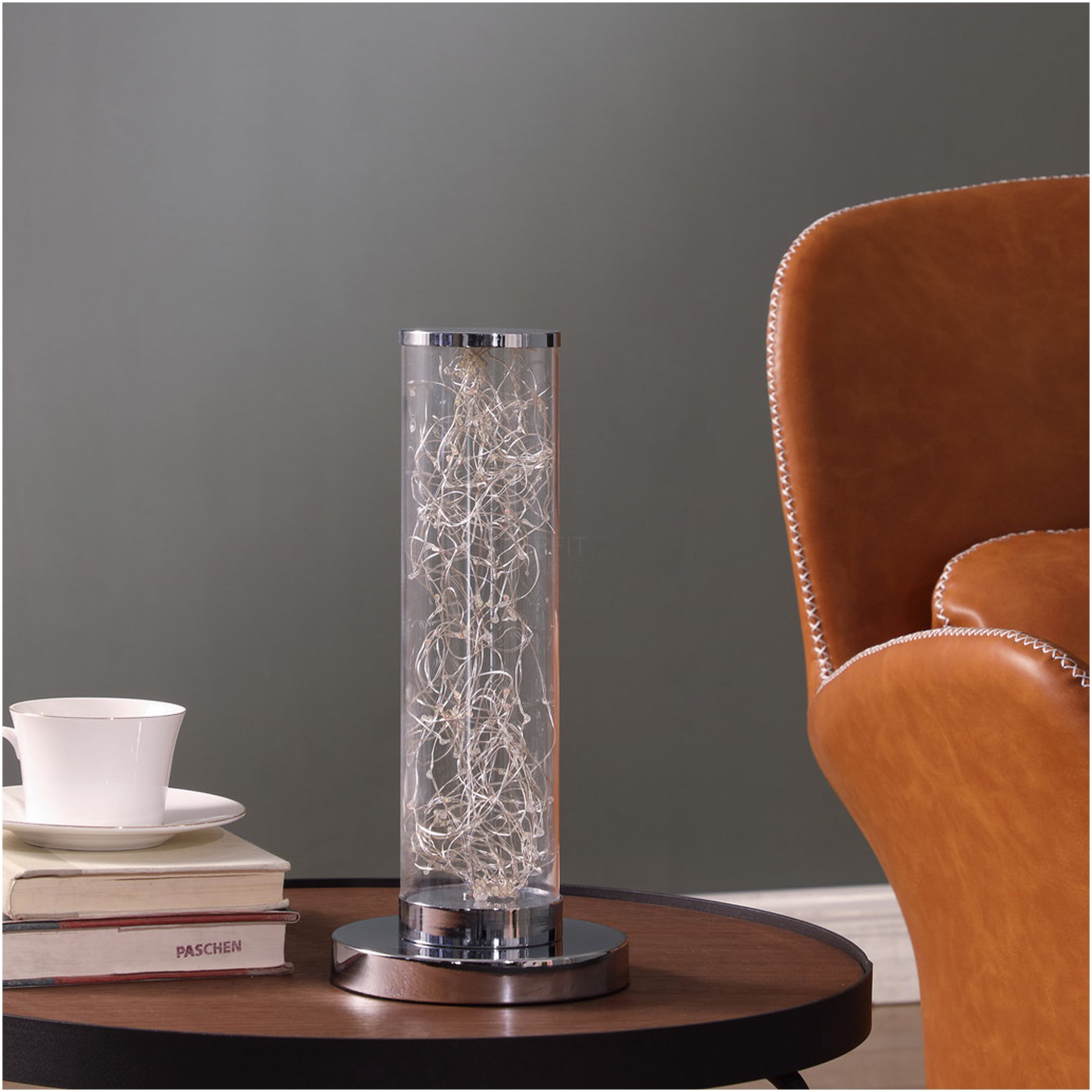 JERFIT Modern LED Floor Lamp with Exposed Rope Design, Silver Metal Column Light for Living Room, Bedroom, Office