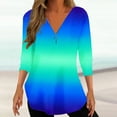 thumbnail image 2 of Penkiiy Womens Gradient Printed Tunic Tops 3/4 Sleeve Zip up Tops Dressy Casual Blouses V Neck Work Shirts to Wear with Leggings XL Blue, 2 of 5