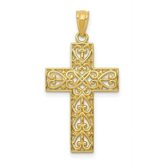 Finest Gold 14K Yellow Gold Diamond-Cut Filigree Cross Pendant