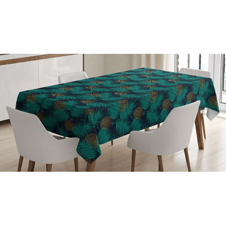 

Tropical Tablecloth Exotic Illustration with Hawaii Nature Palm Trees and Dots Rectangle Satin Table Cover Accent for Dining Room and Kitchen 60 X 90 Dark Blue Green by Ambesonne