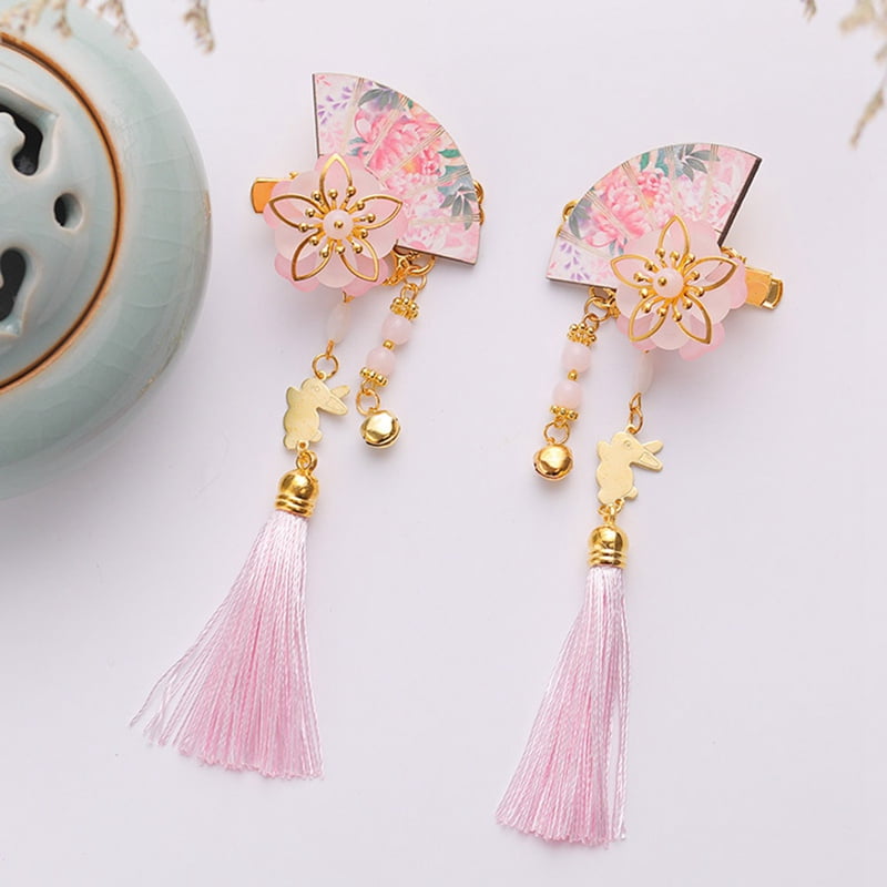 AkoaDa Ancient Chinese Hairpin Fan shaped Cherry Blossom Sweet Tassel
