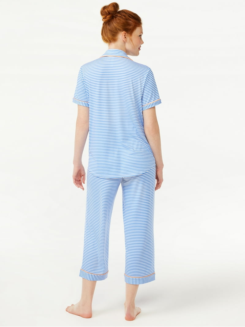 Joyspun Women's Notch Collar Top and Capris Sleep Set, 2-Piece