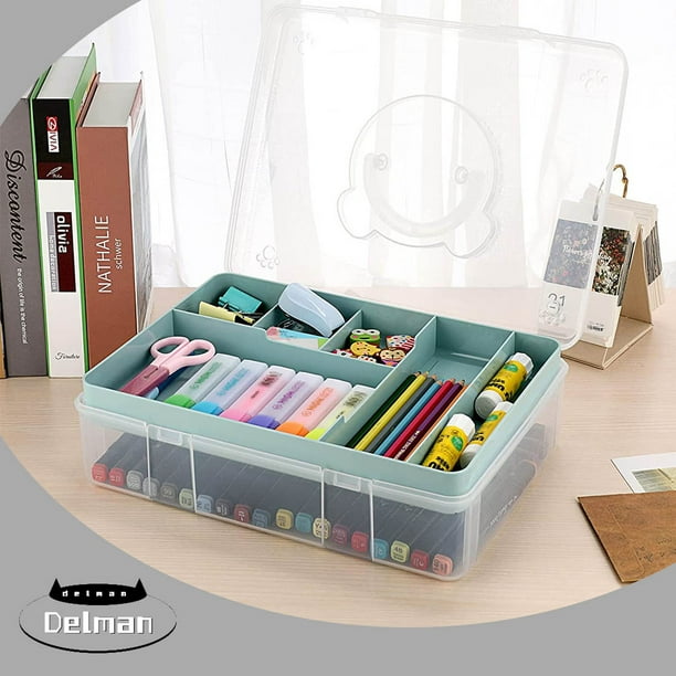 Storage Box with Removable Divided Tray Portable Clear Plastic Art Craft Supply Organizer
