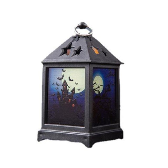 Decoración de Halloween castillo calabaza linterna vela vintage lámpara colgante viento suministros fiesta de Halloween, castillo oscuro Feliz Sencillez