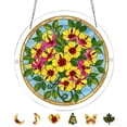 thumbnail image 2 of Window Hanging Suncatcher Puzzle, 7.4in Stained Glass Yellow Hibiscus Tropical Floral Light Catching Window Decor, Round DIY Home Hanging Art Ornament with Chain & Charms, 2 of 6